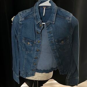Free People Blue Cropped Jean Jacket